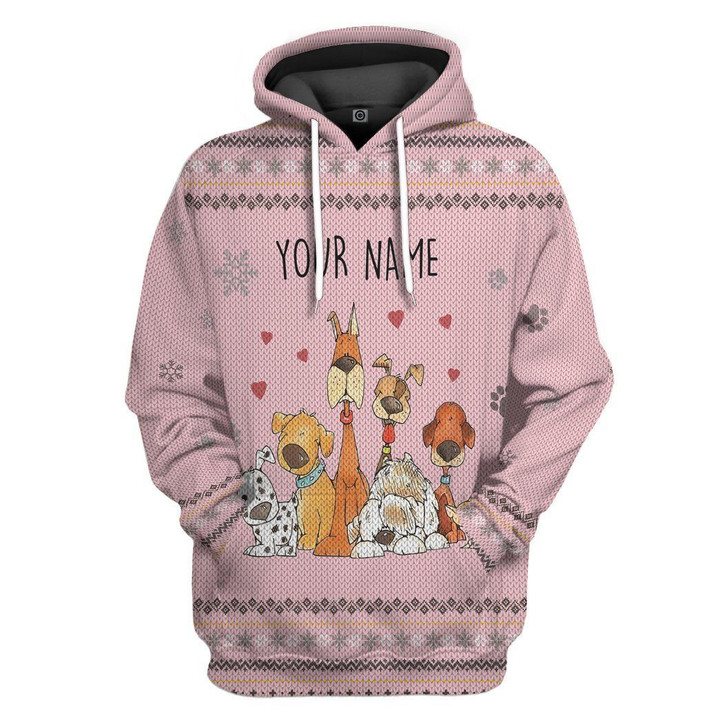 Flowermoonz 3D Dogs Make Me Happy Custom Name Christmas Ugly Sweatshirt Apparel