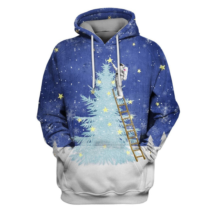 Flowermoonz Astronaut Decorating Christmas Tree Custom T-shirt - Hoodies Apparel