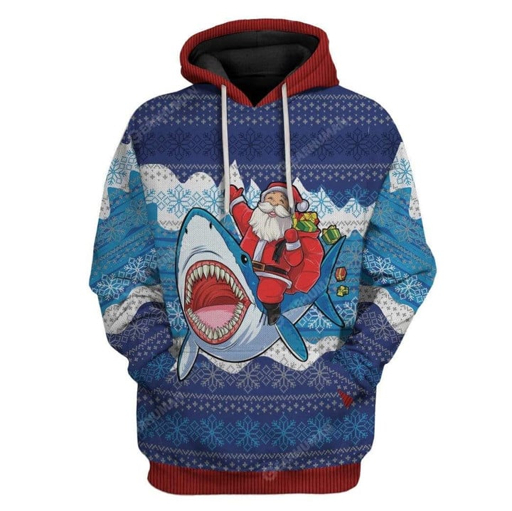 Flowermoonz Ugly Shark And Santa Custom T-shirt - Hoodies Apparel