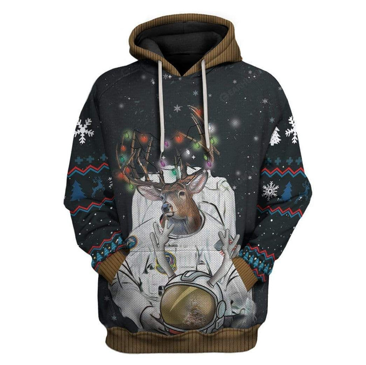 Flowermoonz Ugly Reindeer Astronaut Christmas Custom T-Shirts Hoodies Apparel