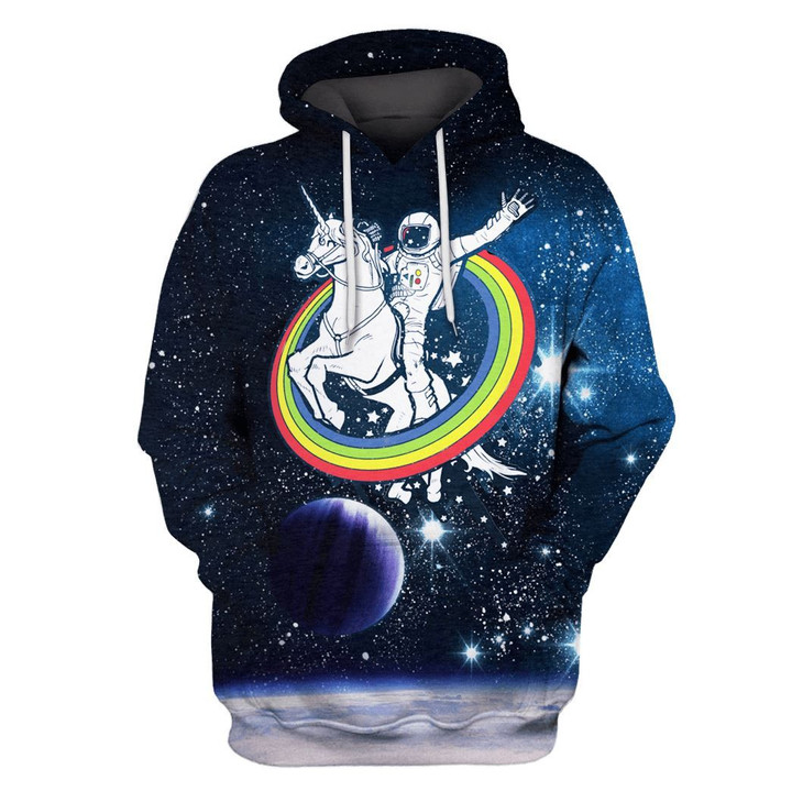 Flowermoonz astronaut riding unicorn into space T-Shirts - Zip Hoodies Apparel