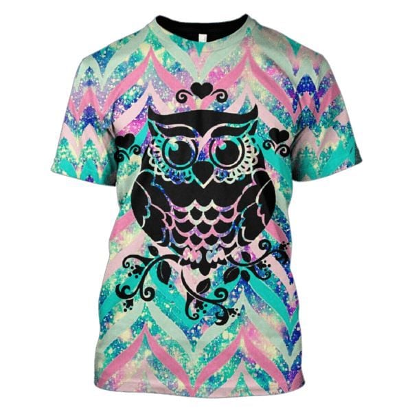 Flowermoonz 3d Galaxy Owl Hoodies T-Shirt Apparel