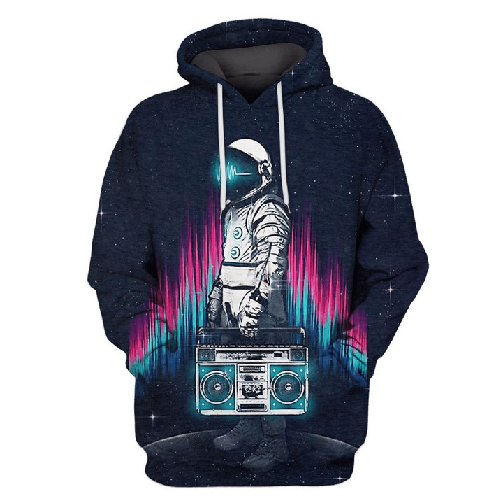 Flowermoonz Astronaut with boombox in the space Custom T-shirt - Hoodies Apparel