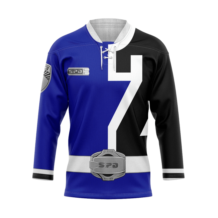 Flowermoonz 3D Blue Ranger S.P.D Custom Hockey Jersey