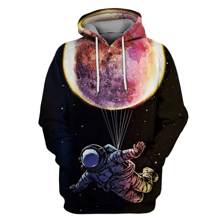 Flowermoonz Astronaut Flying Up By Planet Balloon Outerspace Custom T-shirt - Hoodies Apparel