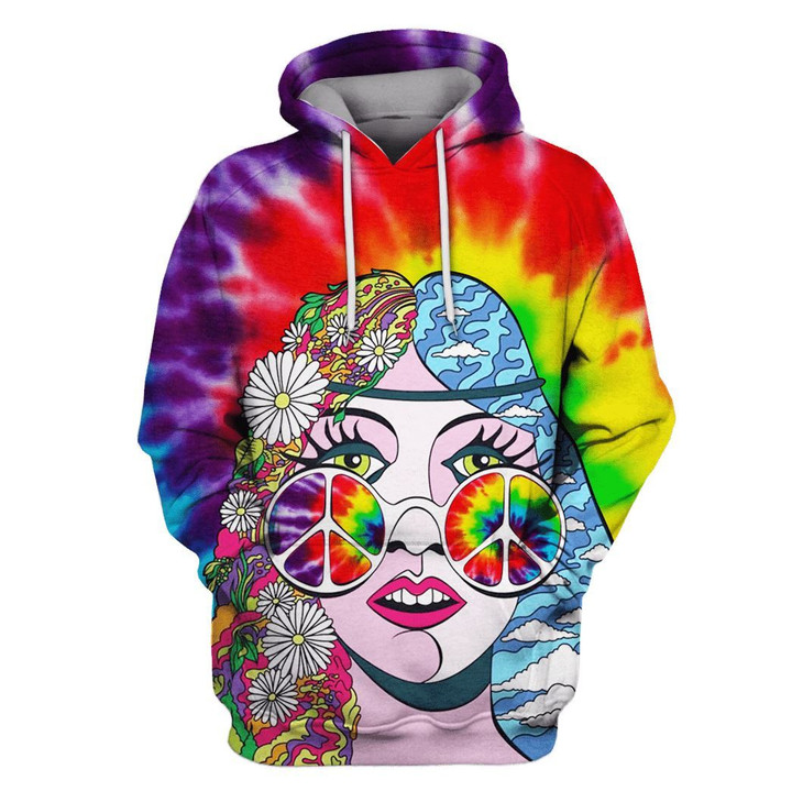 Flowermoonz Hippie Beautiful Woman with colored glasses Custom T-shirt - Hoodies Apparel