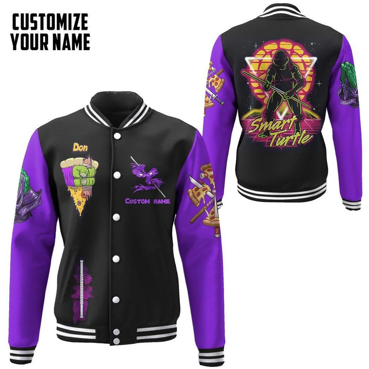 Flowermoonz 3D Purple Donatello TMNT Don Donnie Cosplay Custom Name Baseball Jacket