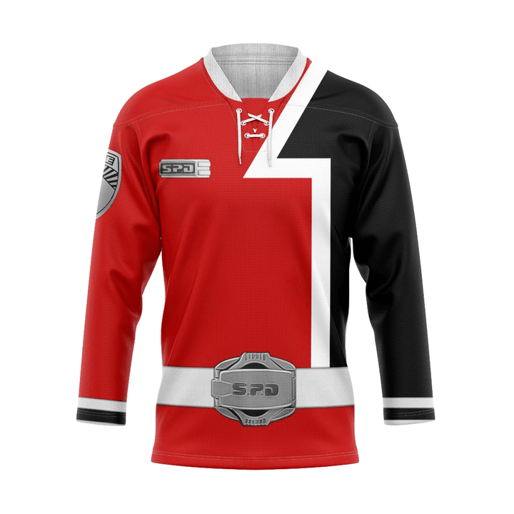 Flowermoonz 3D Red Ranger S.P.D Custom Hockey Jersey
