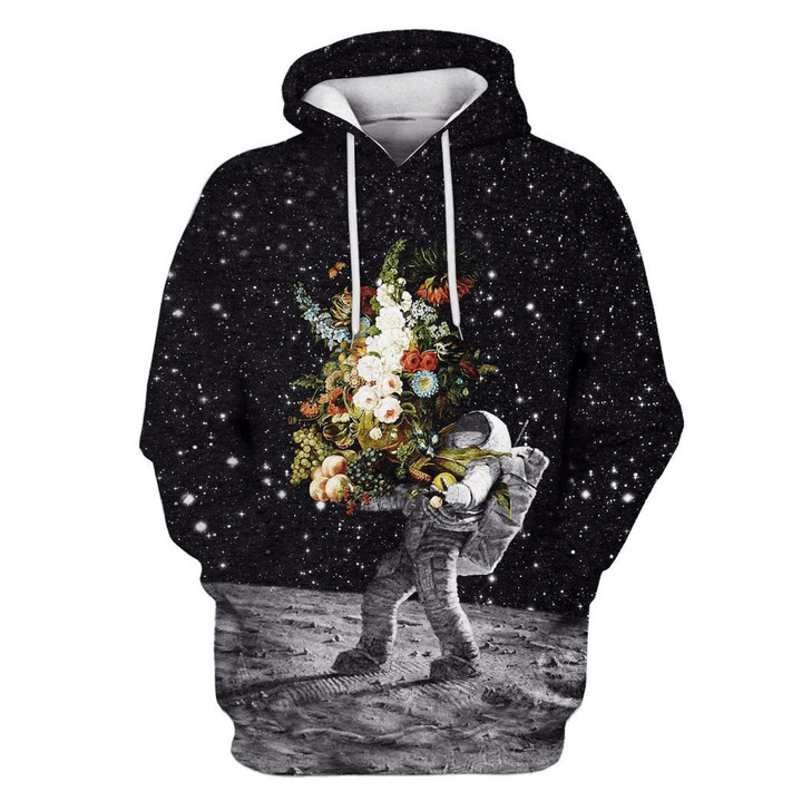 Flowermoonz Astronaut Bringing Flowers To The Moon Custom T-shirt - Hoodies Apparel