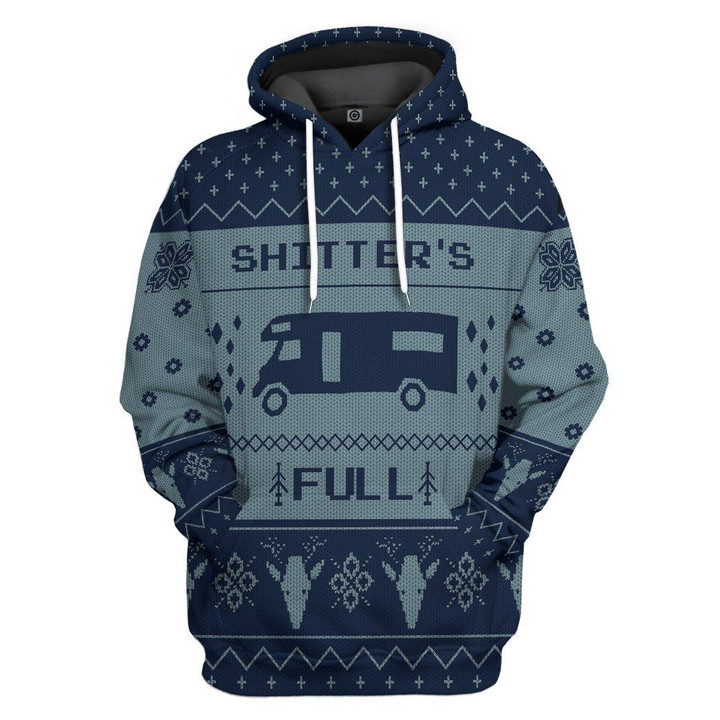 Flowermoonz 3D Shitter's Full Ugly Christmas Sweater Blue Custom Hoodie Apparel