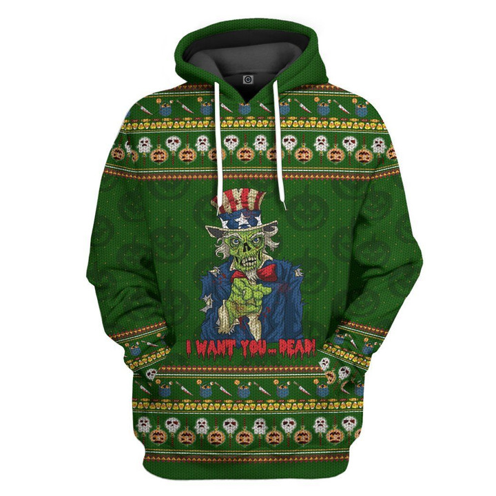 Flowermoonz 3D Uncle Sam Zombie Ugly Sweater Halloween Custom Hoodie Apparel