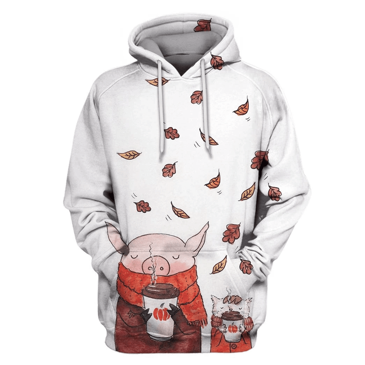 Flowermoonz Pig drinking tea Custom T-shirt - Hoodies Apparel