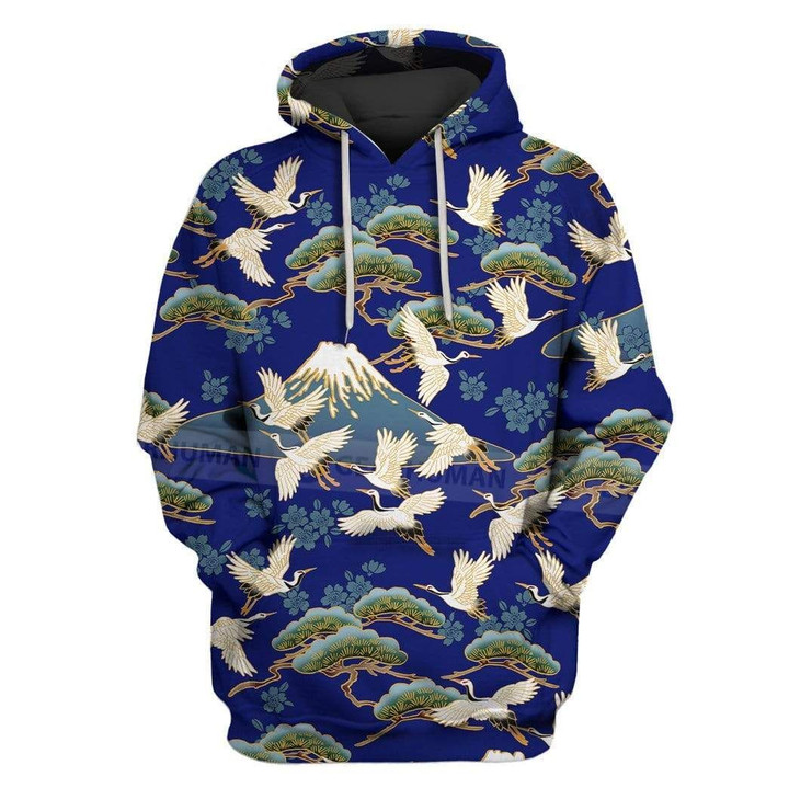 Flowermoonz Custom T-shirt - Hoodies Cranes flying over pines and cherry blossoms Apparel