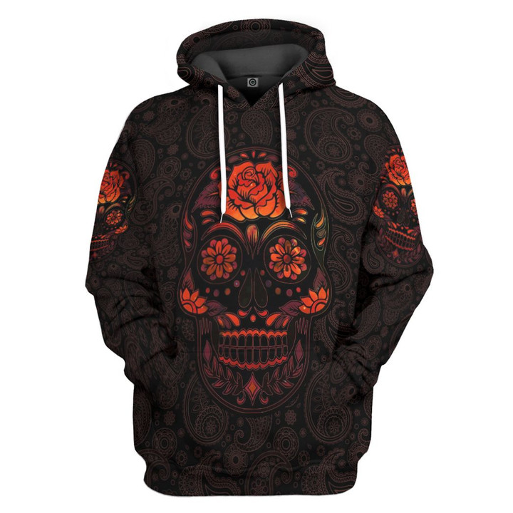 Flowermoonz 3D Red Mexican Sugar Skull Day Of The Dead Custom Tshirt Hoodie Apparel