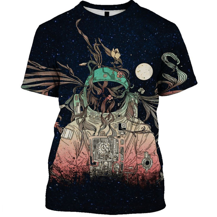 Flowermoonz Astronaut in the space with moon Custom T-shirt - Hoodies Apparel