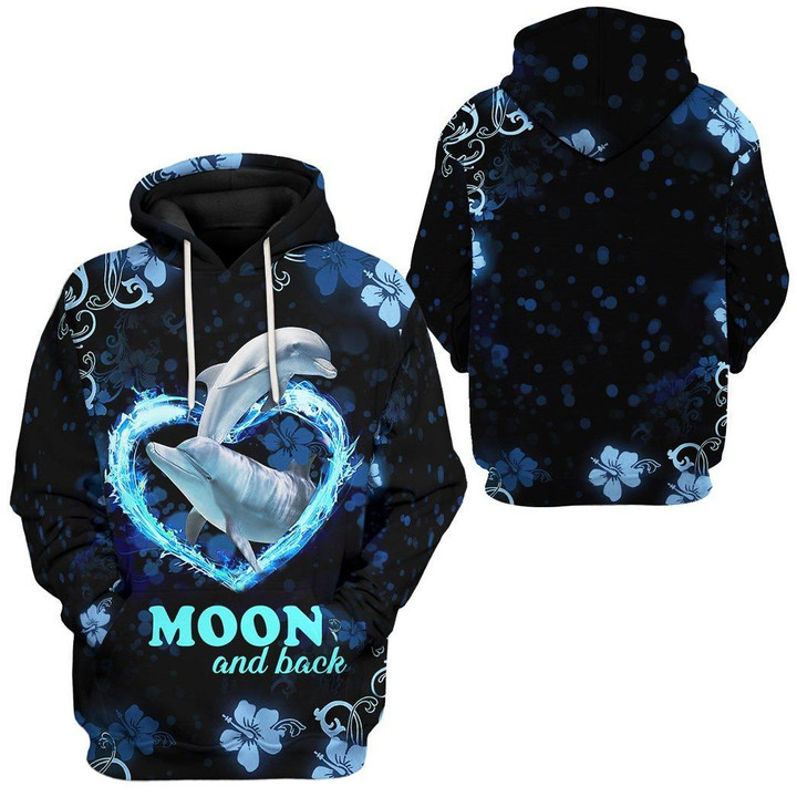 Flowermoonz 3D Moon And Back Couple Dolphin Tshirt Hoodie Apparel