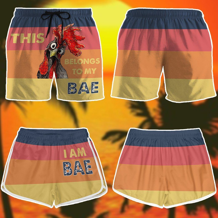 Flowermoonz 3D Couple Matching Belongs To My Babe Custom Beach Shorts Swim Trunk