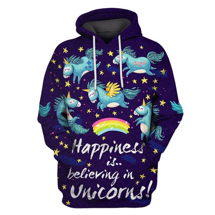 Flowermoonz Happiness is believing in unicorns Custom T-shirt - Hoodies Apparel