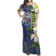 Alohawaii Dress - Tapa Turtle Plumeria Off Shoulder Long Dress