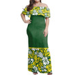 Alohawaii Dress - Golden Green Off Shoulder Long Dress