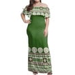 Alohawaii Dress - Tapa Green Off Shoulder Long Dress