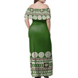 Alohawaii Dress - Tapa Green Off Shoulder Long Dress
