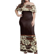 Alohawaii Dress - Fiji Tapa Hibiscus Brown Off Shoulder Long Dress