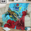 Alohawaii Premium Blanket - Turtle Hibiscus Ocean Premium Blanket A95