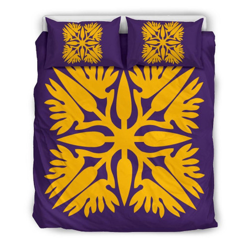 Alohawaii Home Set - Hawaiian Bedding Set Royal Pattern - Purple And Gold - A3 Style - AH - J2