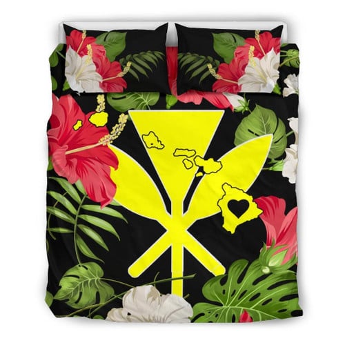 Alohawaii Home Set - Hawaiian Map Heart Kanaka Hibiscus Polynesian Bedding Set - AH J4