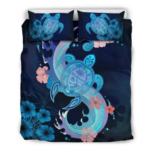 Alohawaii Bedding Set - Cover and Pillow Cases Guam Blue Turtle Hibiscus A02