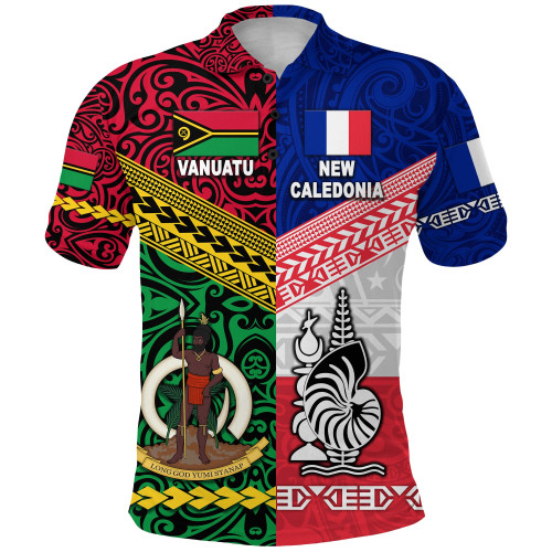 (Custom Personalised) Vanuatu And New Caledonia Flag Style Polo Shirt Together