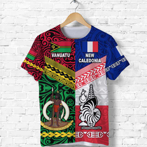 (Custom Personalised) Vanuatu And New Caledonia Flag Style T Shirt Together