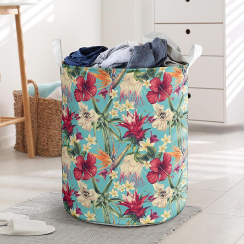 Alohawaii Accesory - Hawaii Seamless Floral Pattern With Tropical Hibiscus, Watercolor Hawaii Laundry Basket - AH - J4