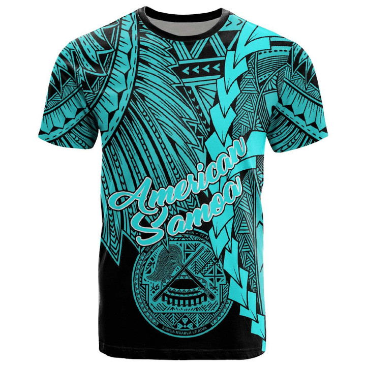 Alohawaii T-Shirt - Tee American Samoa Polynesian - Tribal Wave Tattoo Neon Blue | Alohawaii.co