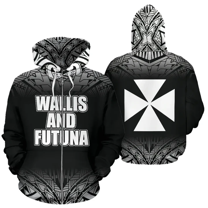 Alohawaii Clothing, Zip Hoodie Wallis And Futuna All Over Fog Black Style | Alohawaii.co