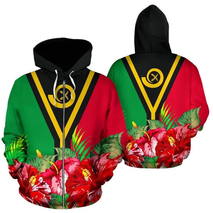 Alohawaii Clothing, Zip Hoodie Vanuatu Polynesian Flag Hibiscus | Alohawaii.co