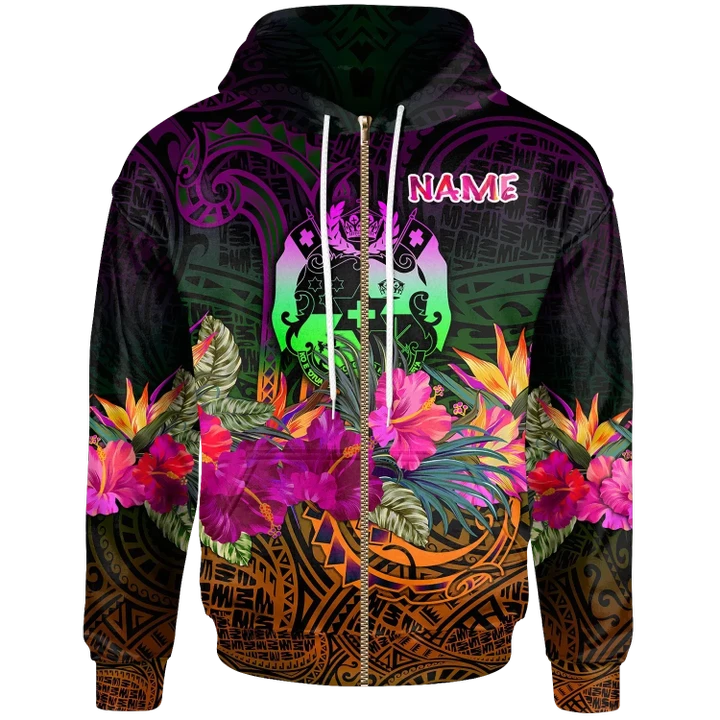 Alohawaii Clothing, Zip Hoodie Tonga Polynesian Personalised, Summer Hibiscus | Alohawaii.co
