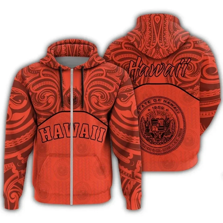 Alohawaii Clothing, Zip Hoodie Hawaii Coat Of Arms Demodern Style Orange | Alohawaii.co