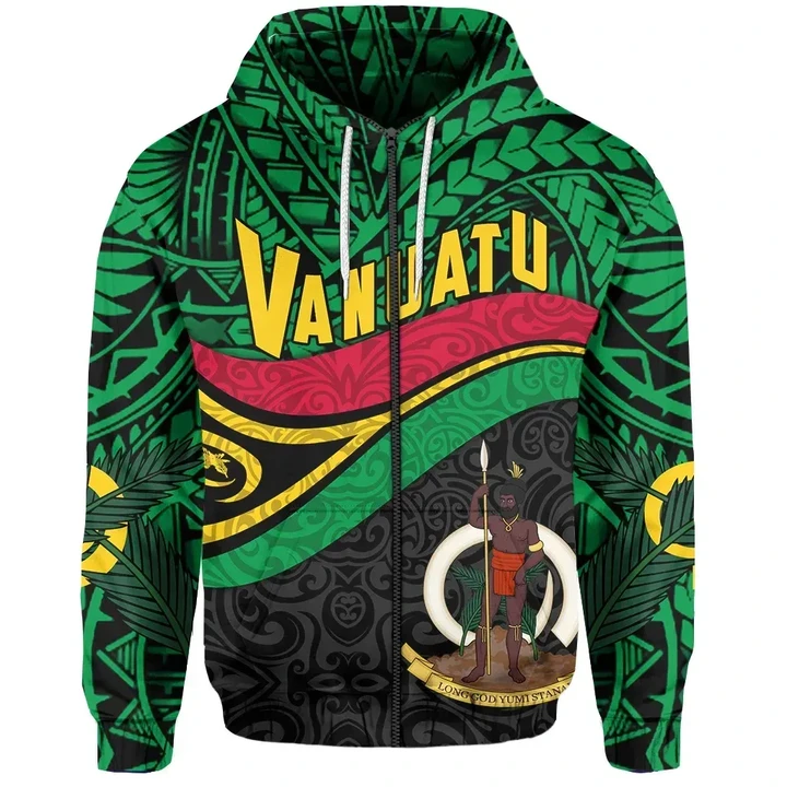 Alohawaii Clothing, Zip Hoodie Vanuatu Flag, Namele Fern Mix Boar's Tusk | Alohawaii.co