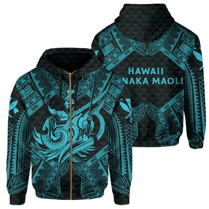 Alohawaii Clothing, Zip Hoodie Polynesian King Kamehameha Kanaka Maoli Kakau Hawaii Blue | Alohawaii.co