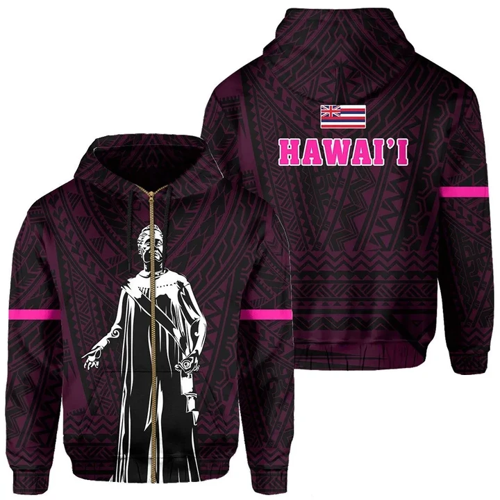 Alohawaii Clothing, Zip Hoodie Polynesian Queen Lili'uokalani Flag Of Hawaii Pink | Alohawaii.co