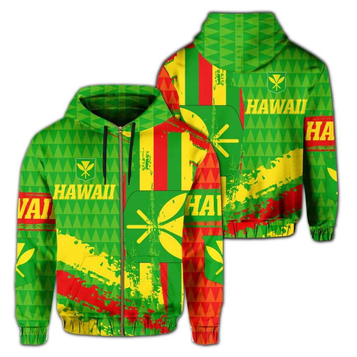Alohawaii Clothing, Zip Hoodie Hawaii Flag Kanaka Maoli Kakau | Alohawaii.co