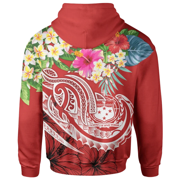Alohawaii Clothing, Zip Hoodie Polynesian Samoa, Summer Plumeria (Red) | Alohawaii.co