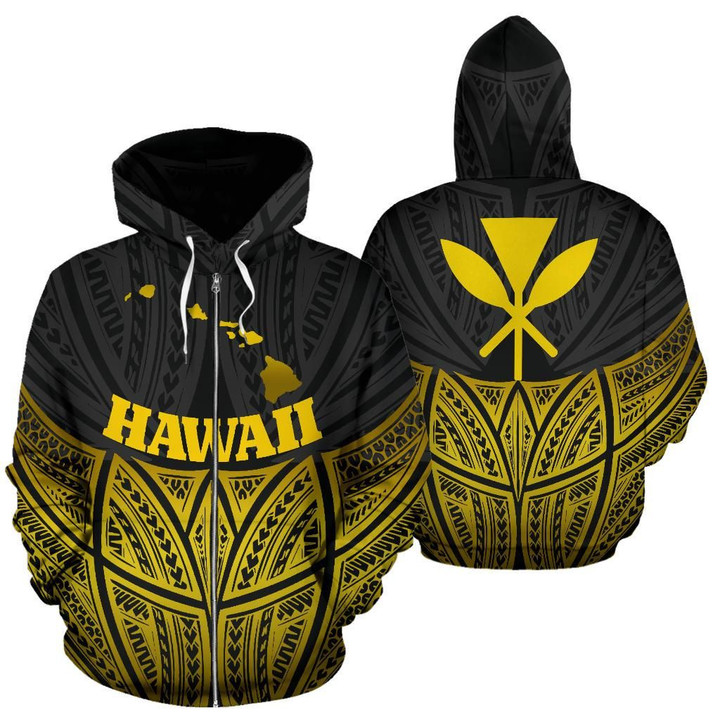 Alohawaii Clothing, Zip Hoodie Hawaii Polynesian Gold Pride Map And Seal | Alohawaii.co