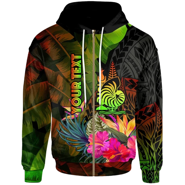 Alohawaii Clothing, Zip Hoodie New Caledonia Polynesian Personalised Hibiscus and Banana Leaves | Alohawaii.co