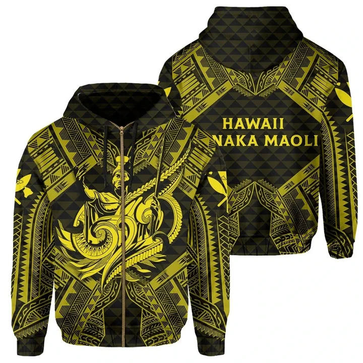 Alohawaii Clothing, Zip Hoodie Polynesian King Kamehameha Kanaka Maoli Kakau Hawaii Yellow | Alohawaii.co