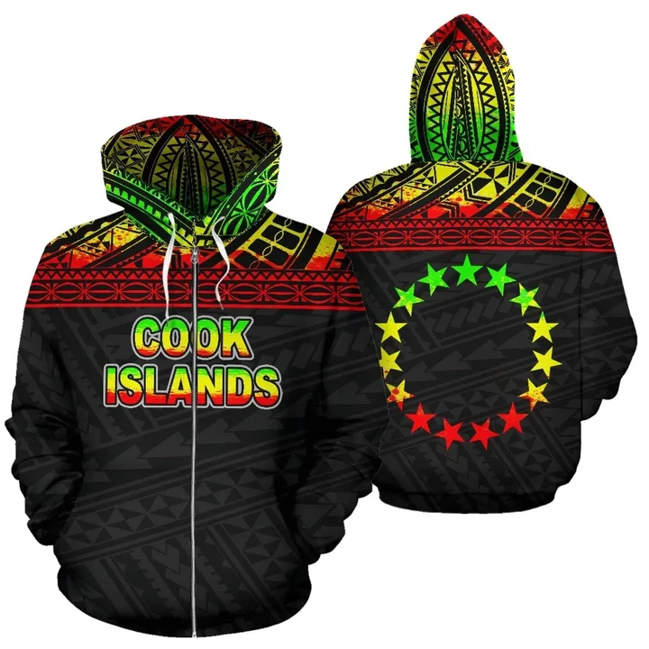 Alohawaii Clothing, Zip Hoodie Cook Islands Polynesian Horizontal Reggae | Alohawaii.co