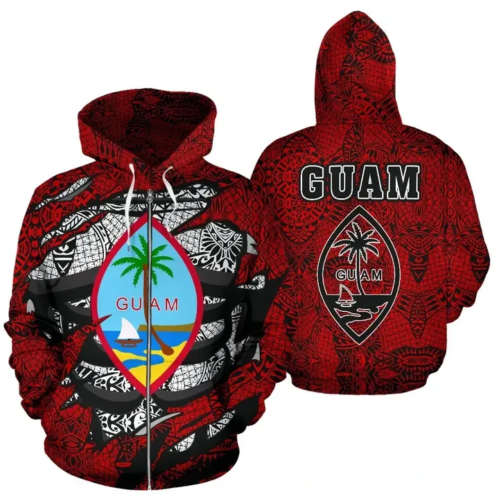 Alohawaii Clothing, Zip Hoodie Guam Royal King Tatau Red Polynesian | Alohawaii.co