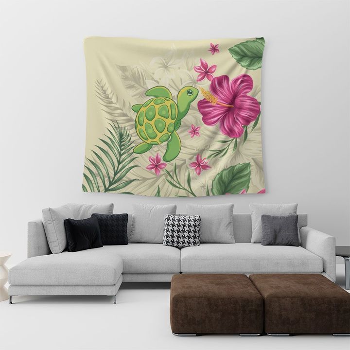 homeseta7 Alohawaii Home Set - Cute Turtle Hibiscus Tapestry J0